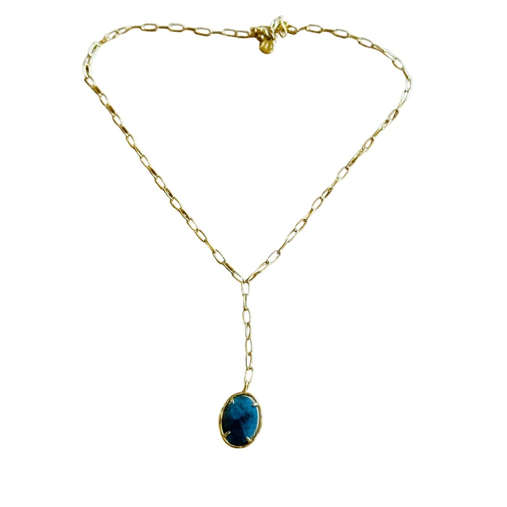 Gorjana 18k Gold Plated Y-Drop Necklace Blue Indigo Stone Paper Clip Chain 16"
